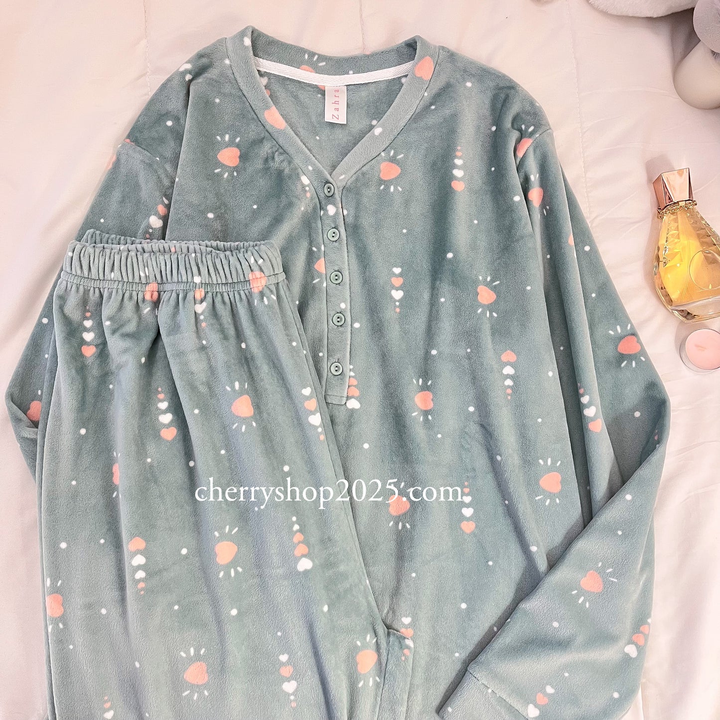 Mint Hearts Winter Pajamas