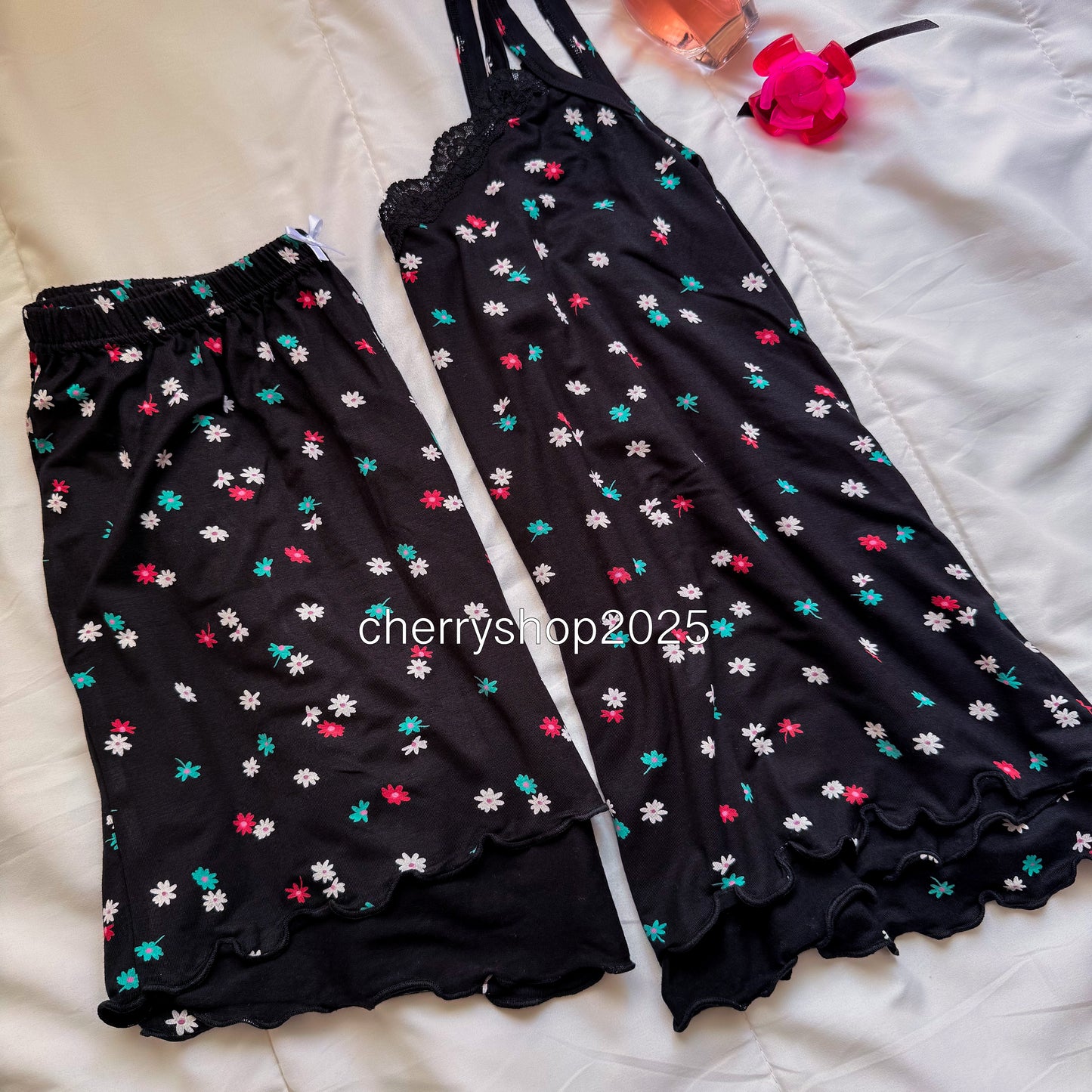 Black Flowers Shorts Pj
