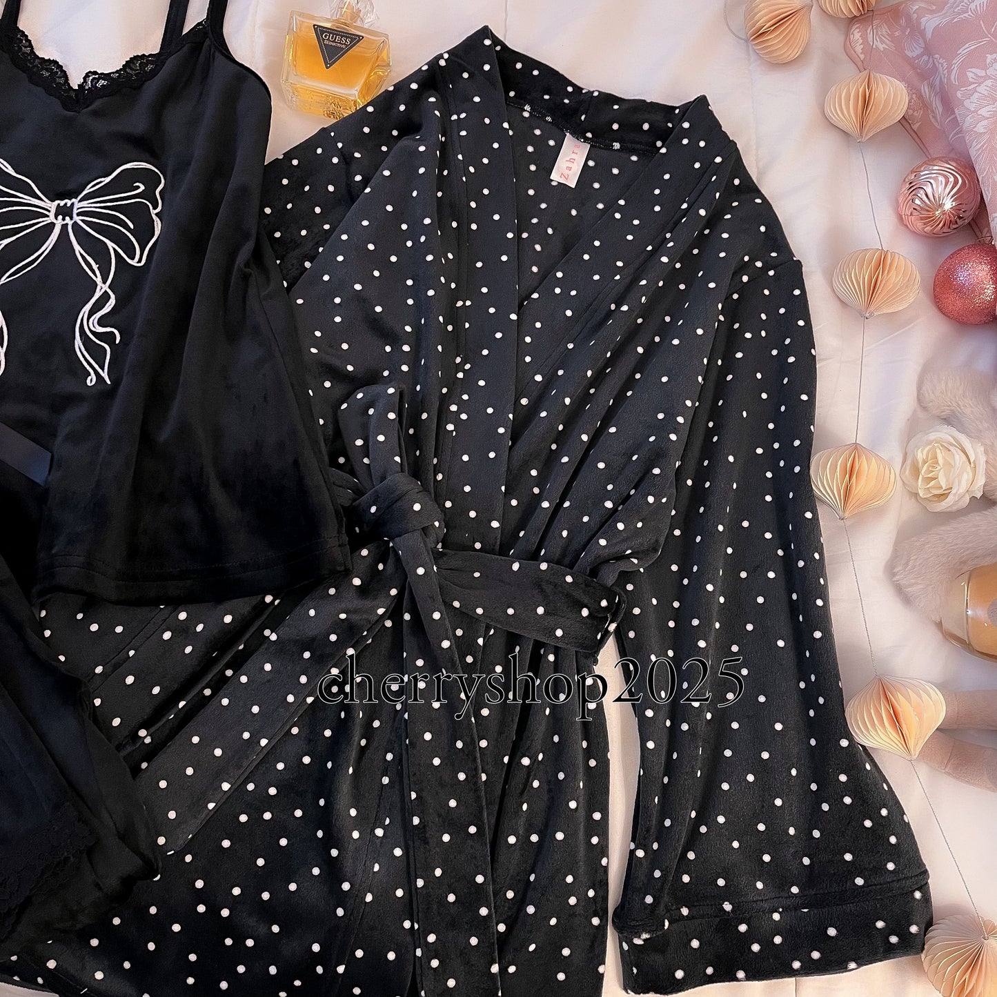 Bow Dotted Robe Pajamas