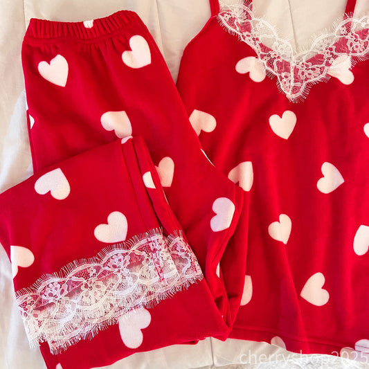 Velvet Red hearts Set 2pcs
