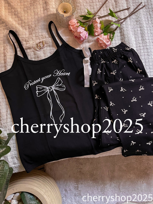 Black Bow Set بيجامة بنطلون و توب