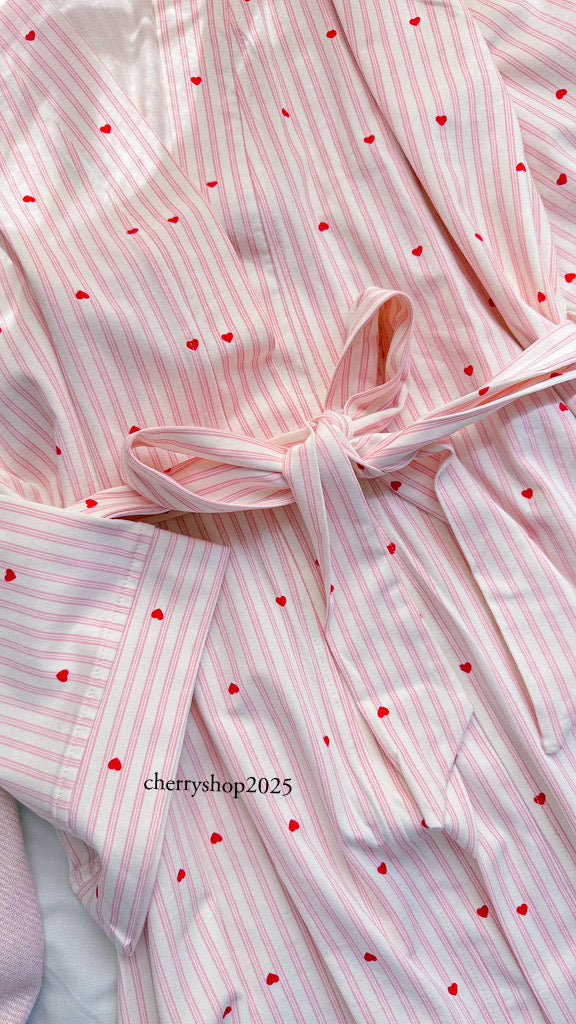 Pink Striped Hearts Robe