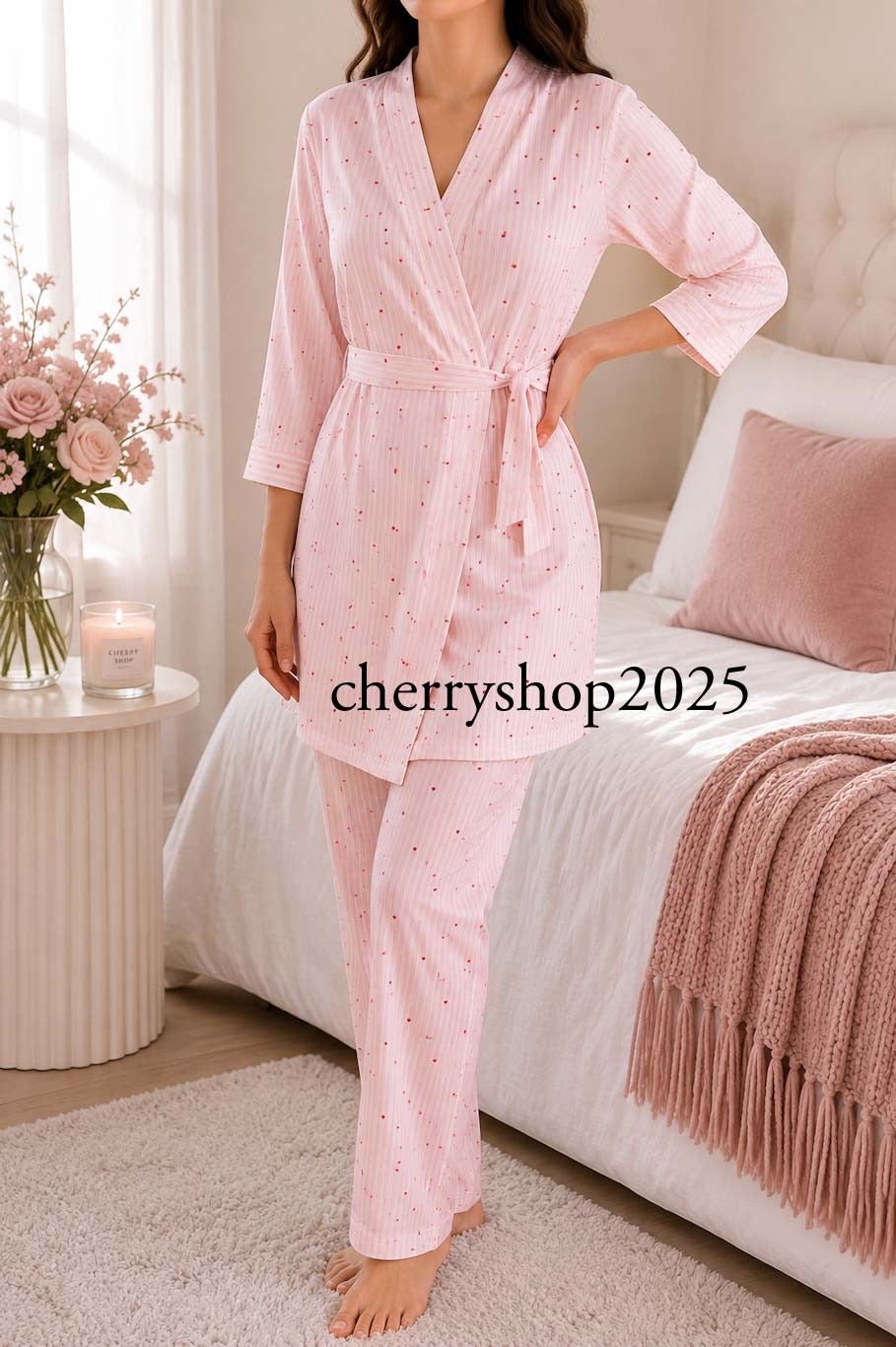 Pink Striped Hearts Robe