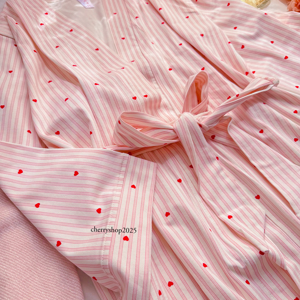 Pink Striped Hearts Robe
