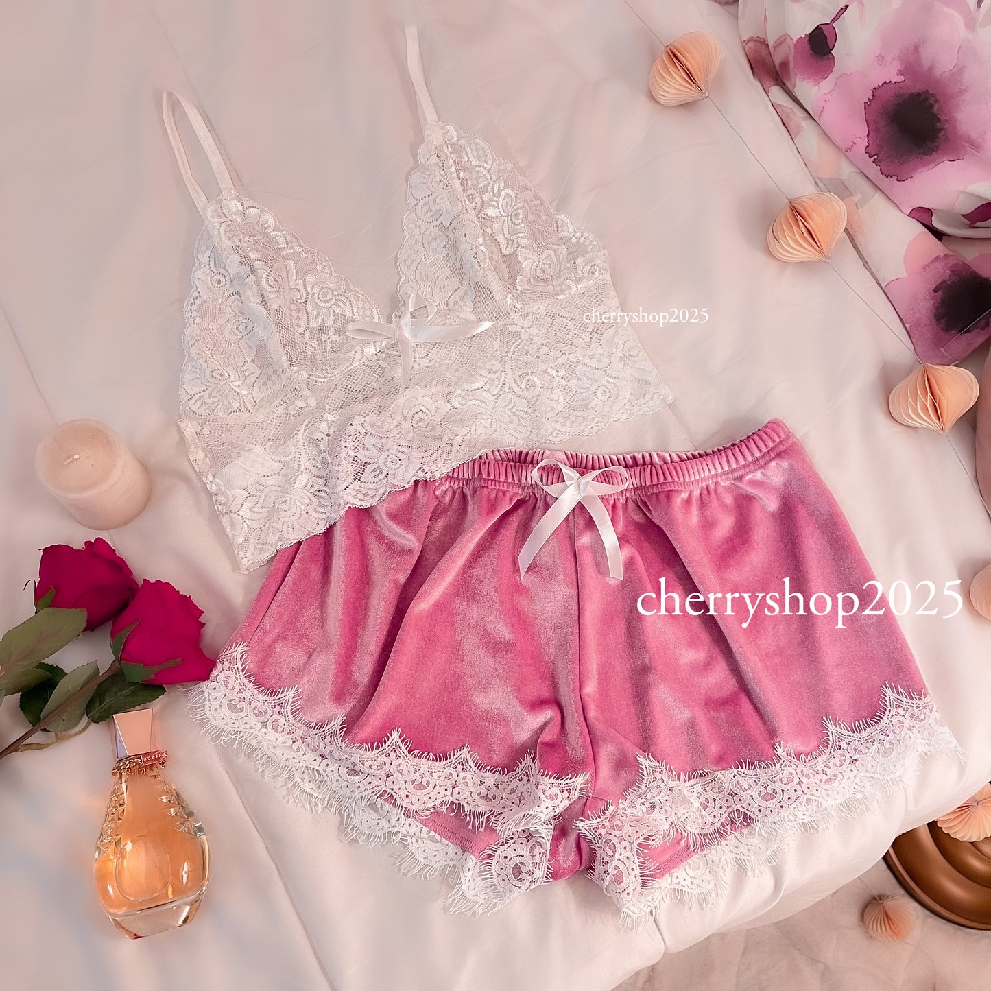 Pink Velvet Lace Set