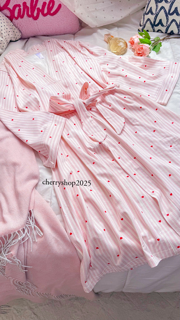 Pink Striped Hearts Robe