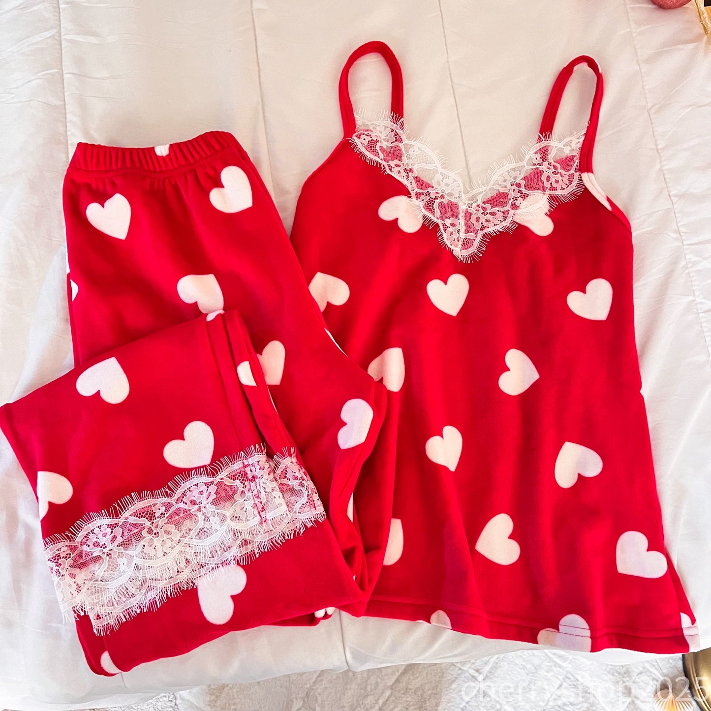 Velvet Red hearts Set 2pcs