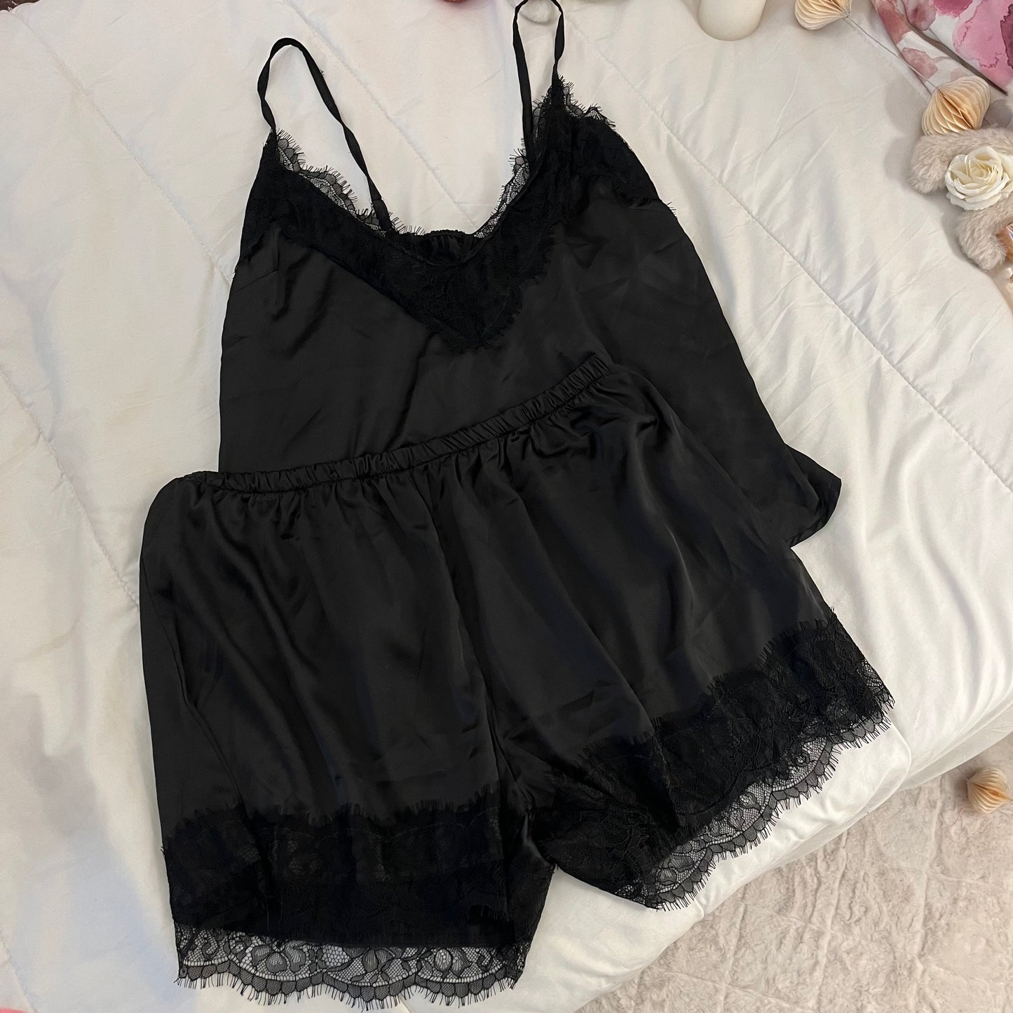 Black Satin Short set