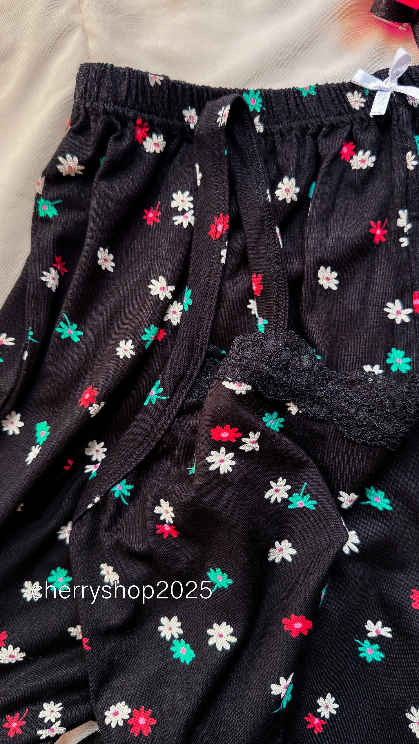 Black Flowers Shorts Pj