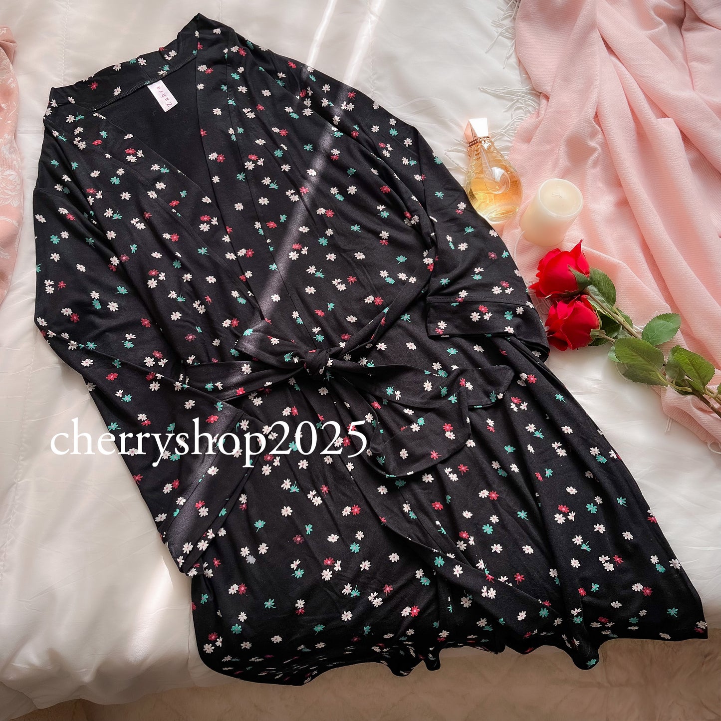 Black Flowers Kimono