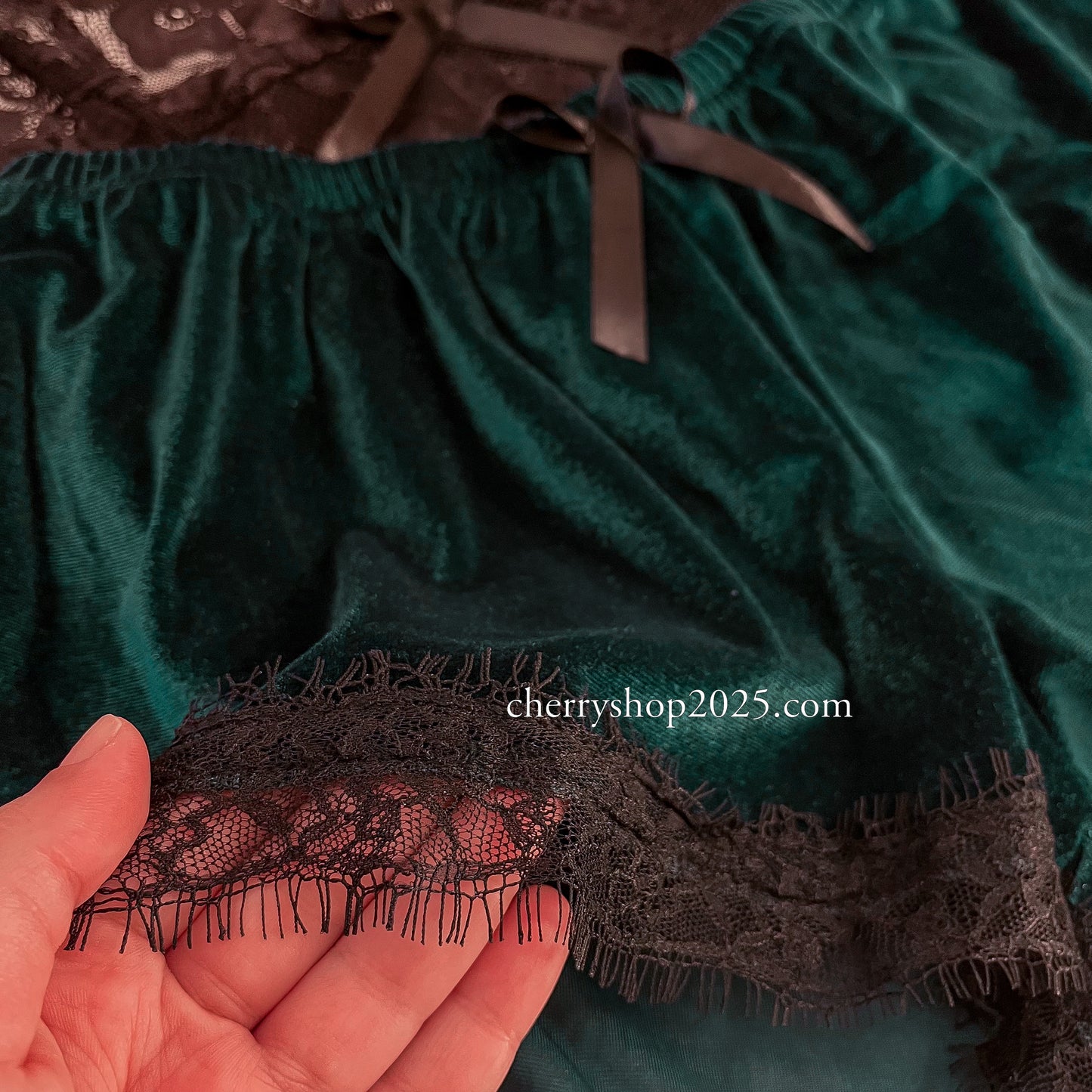 Green Velvet Lace Set