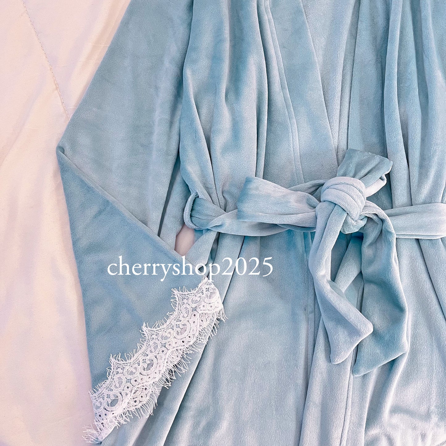 Baby Blue Bow Bridal Kimono PJ 2PCS روب مع بنطلون