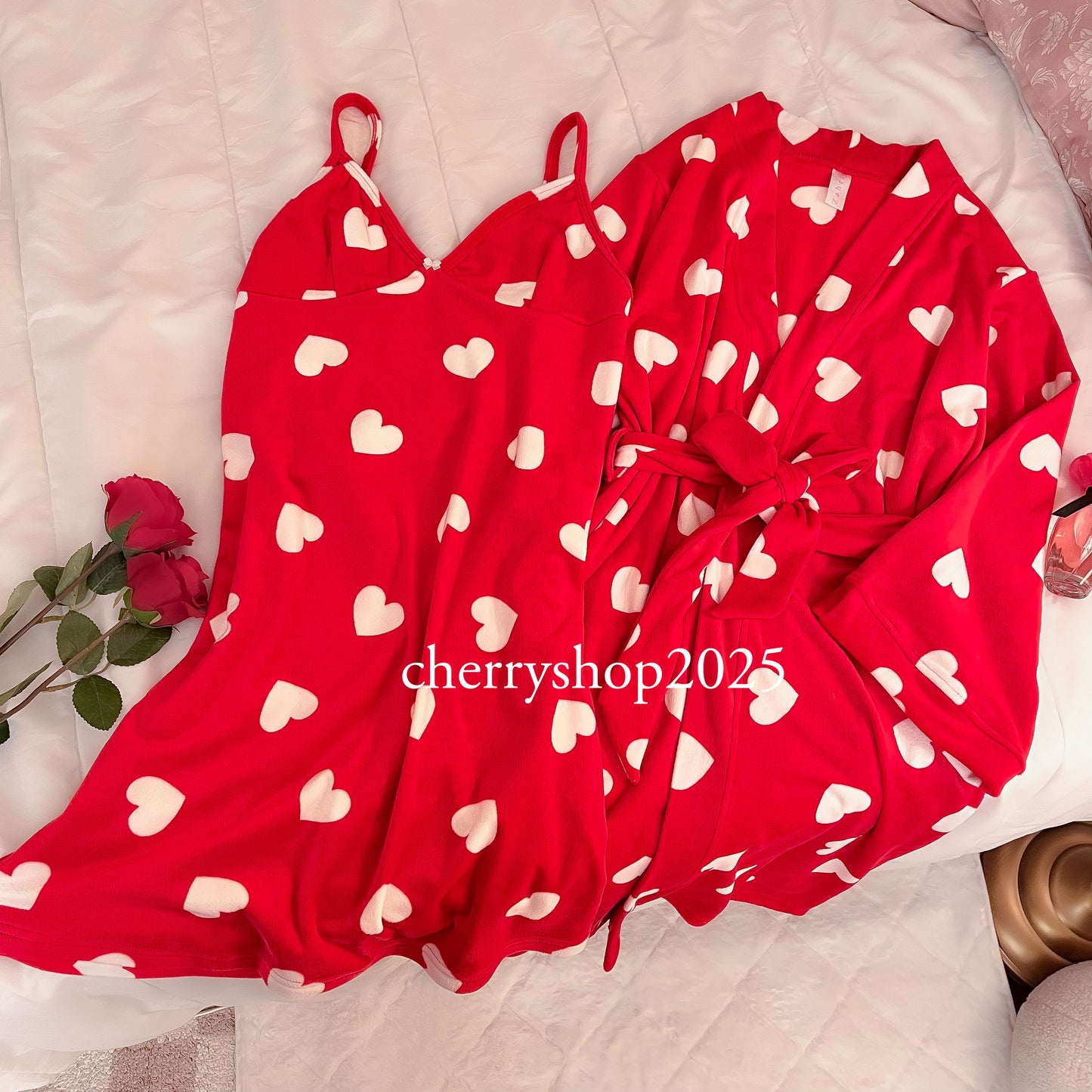 Red Hearts Kimono Robe Set