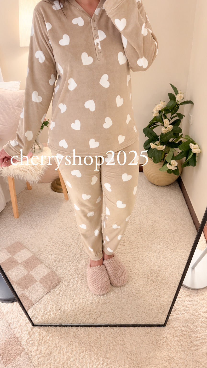 Beige Hearts PJ