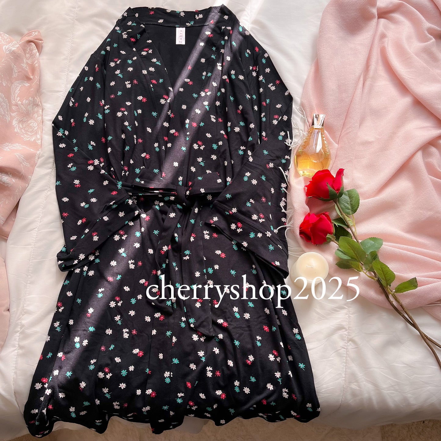 Black Flowers Kimono