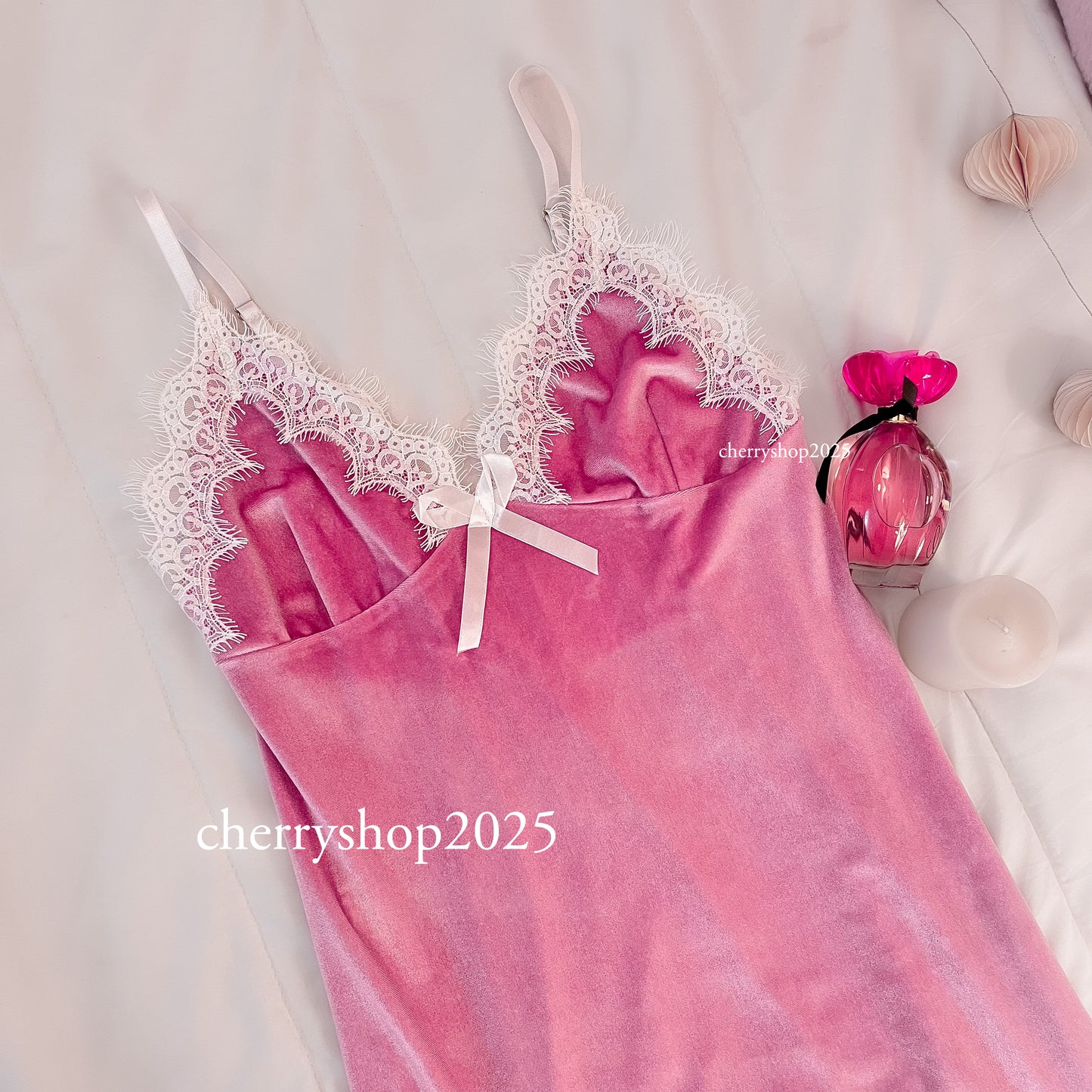 Pink Night Slip with Lace Trim