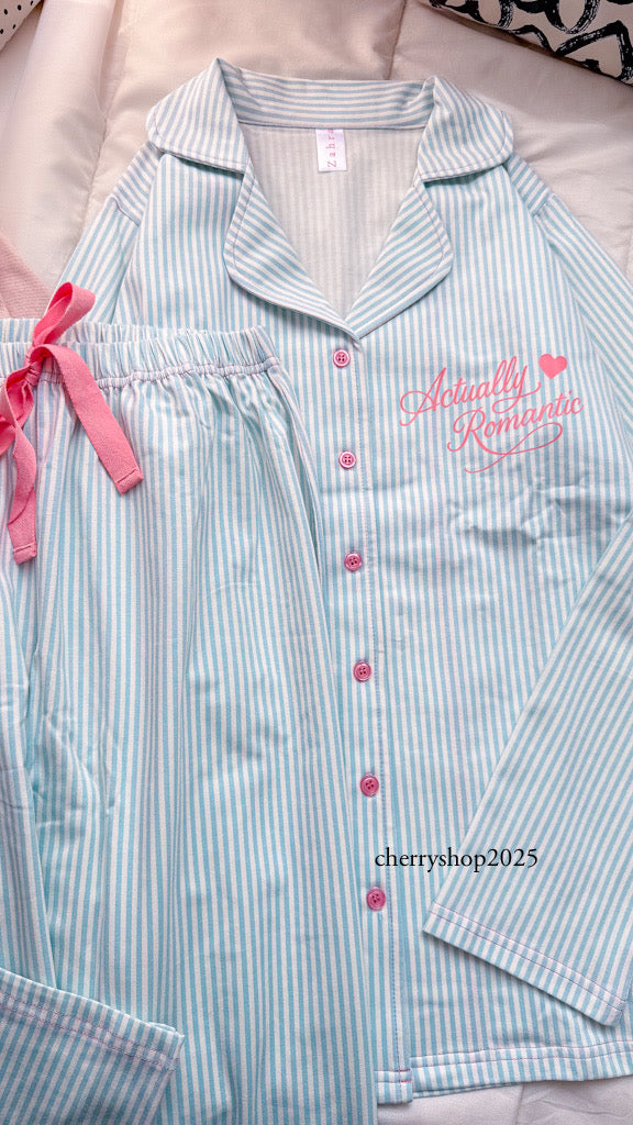 Light blue striped autumn pajamas