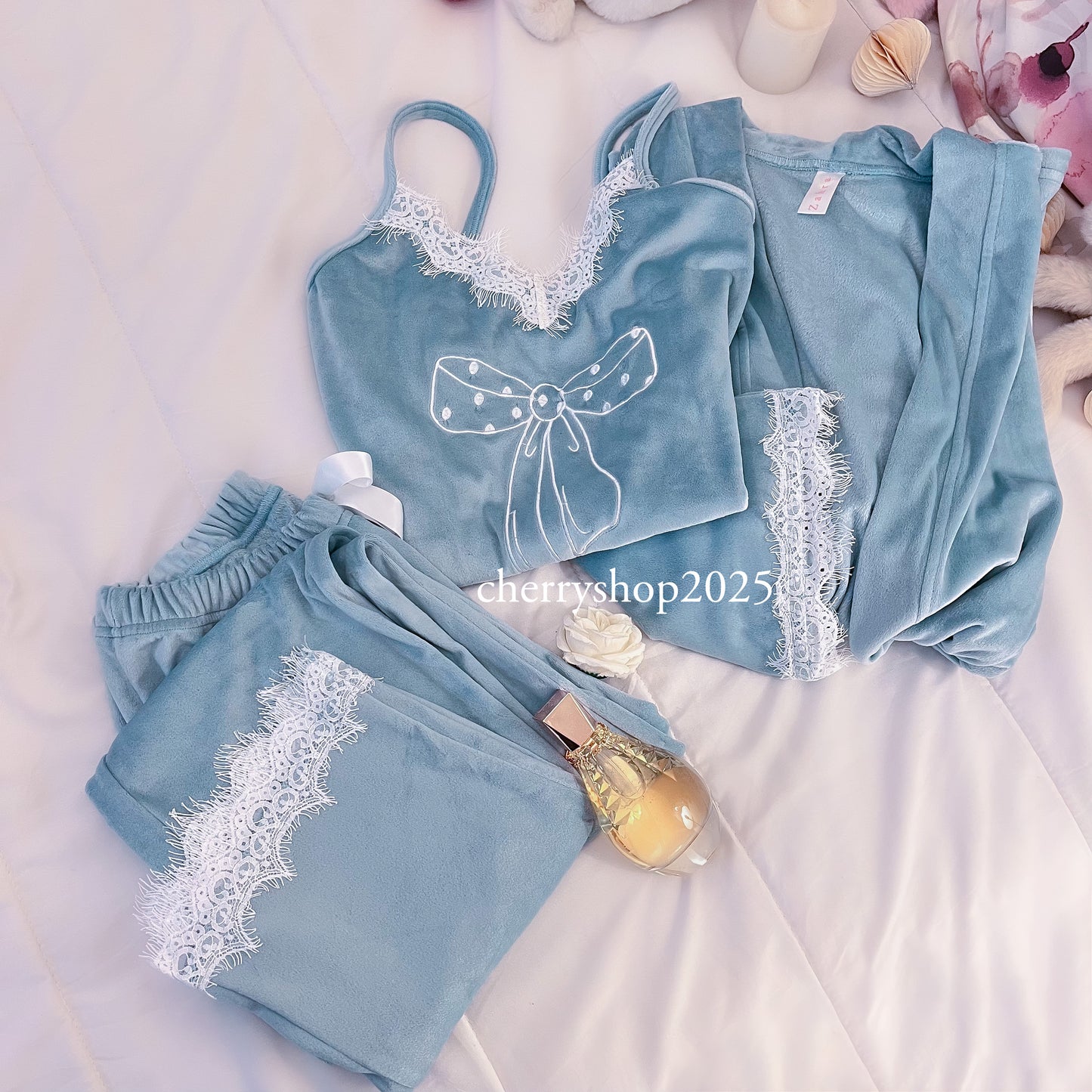 Baby Blue Bow Bridal Kimono PJ