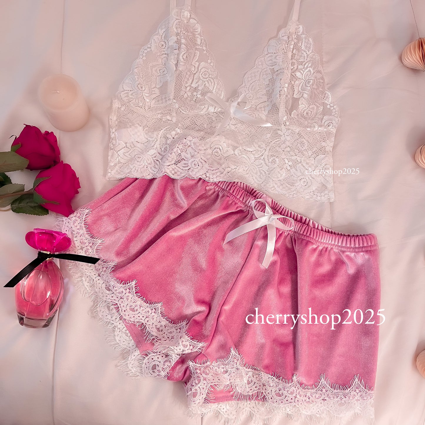 Pink Velvet Lace Set