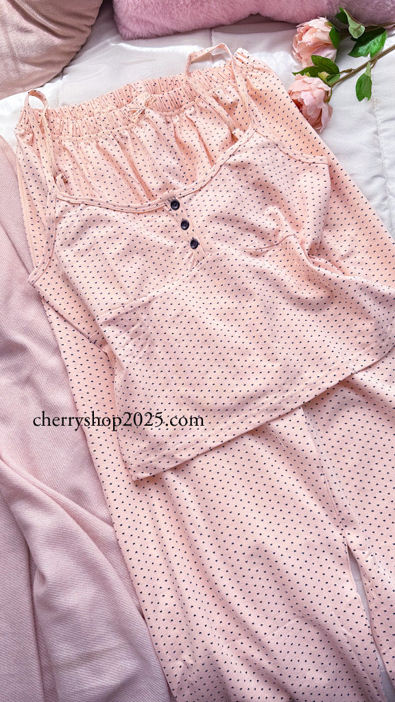 Pink heart print camisole and shorts pajamas