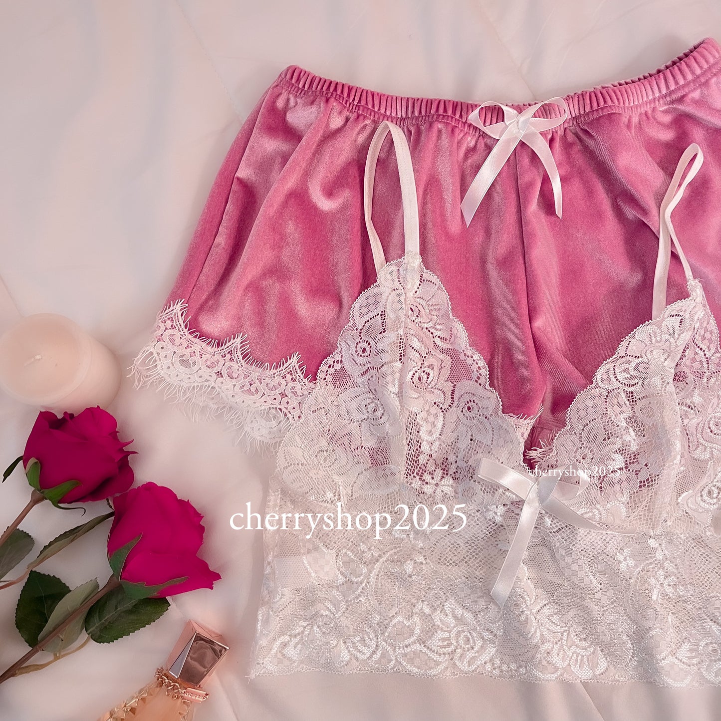 Pink Velvet Lace Set