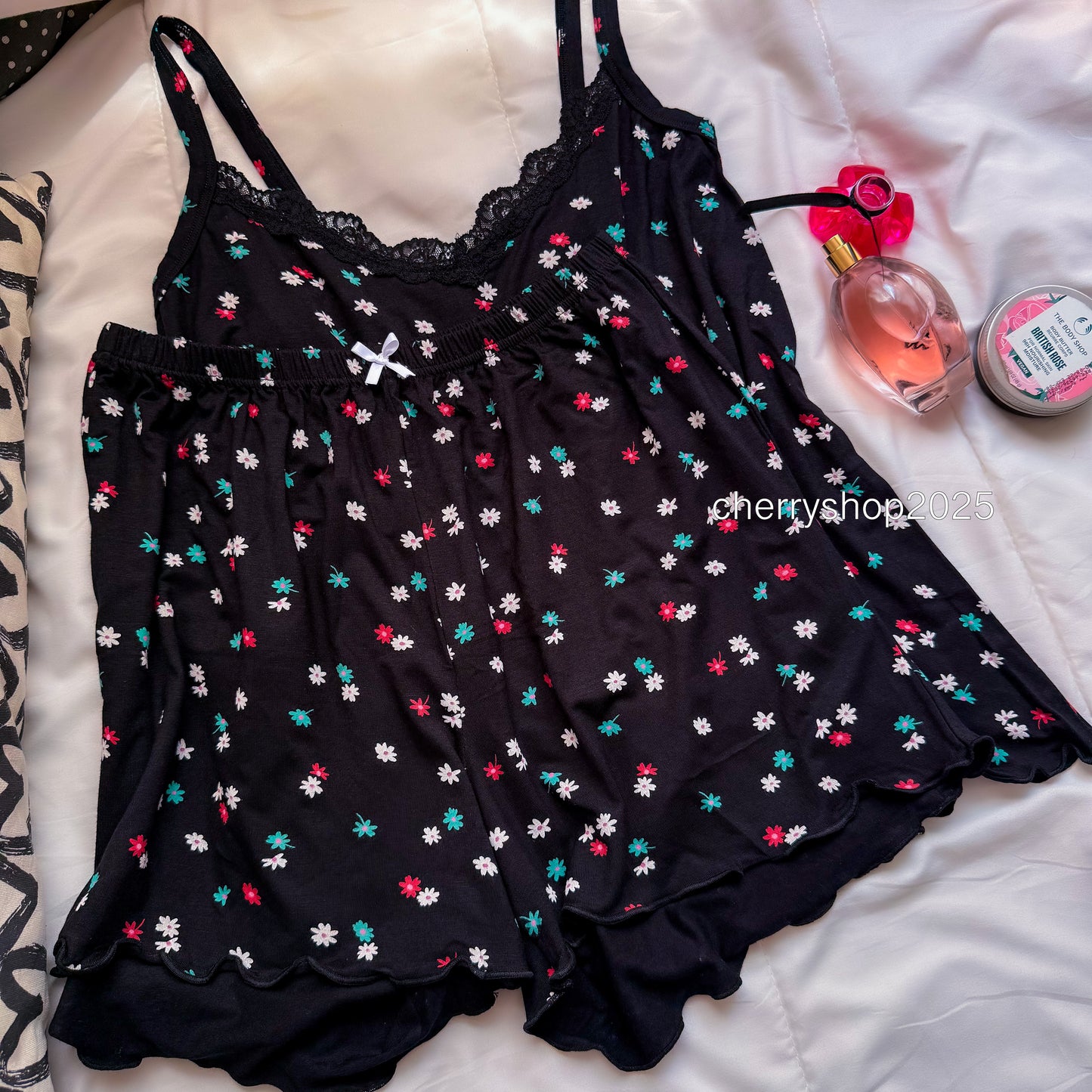 Black Flowers Shorts Pj