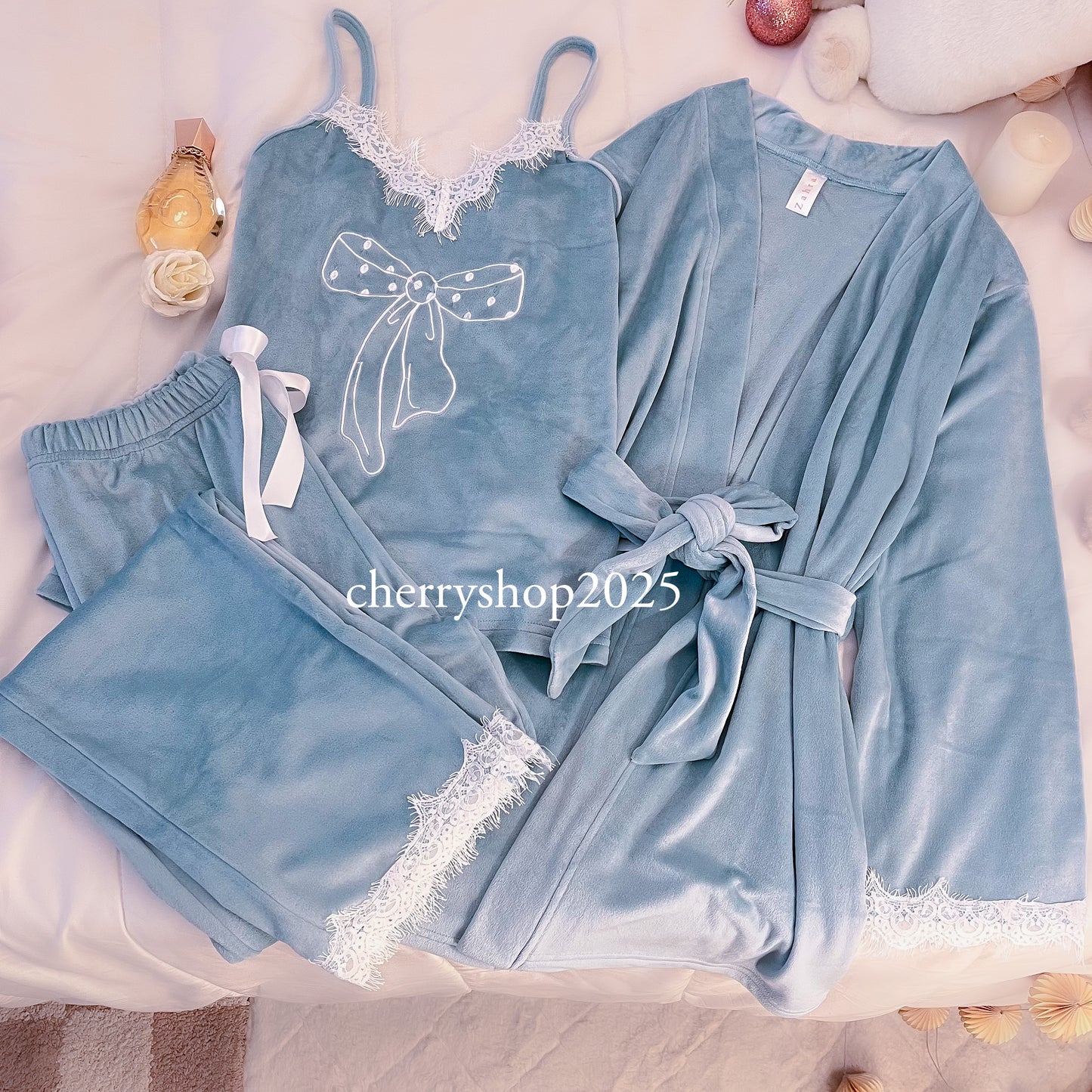 Baby Blue Bow Bridal Kimono PJ