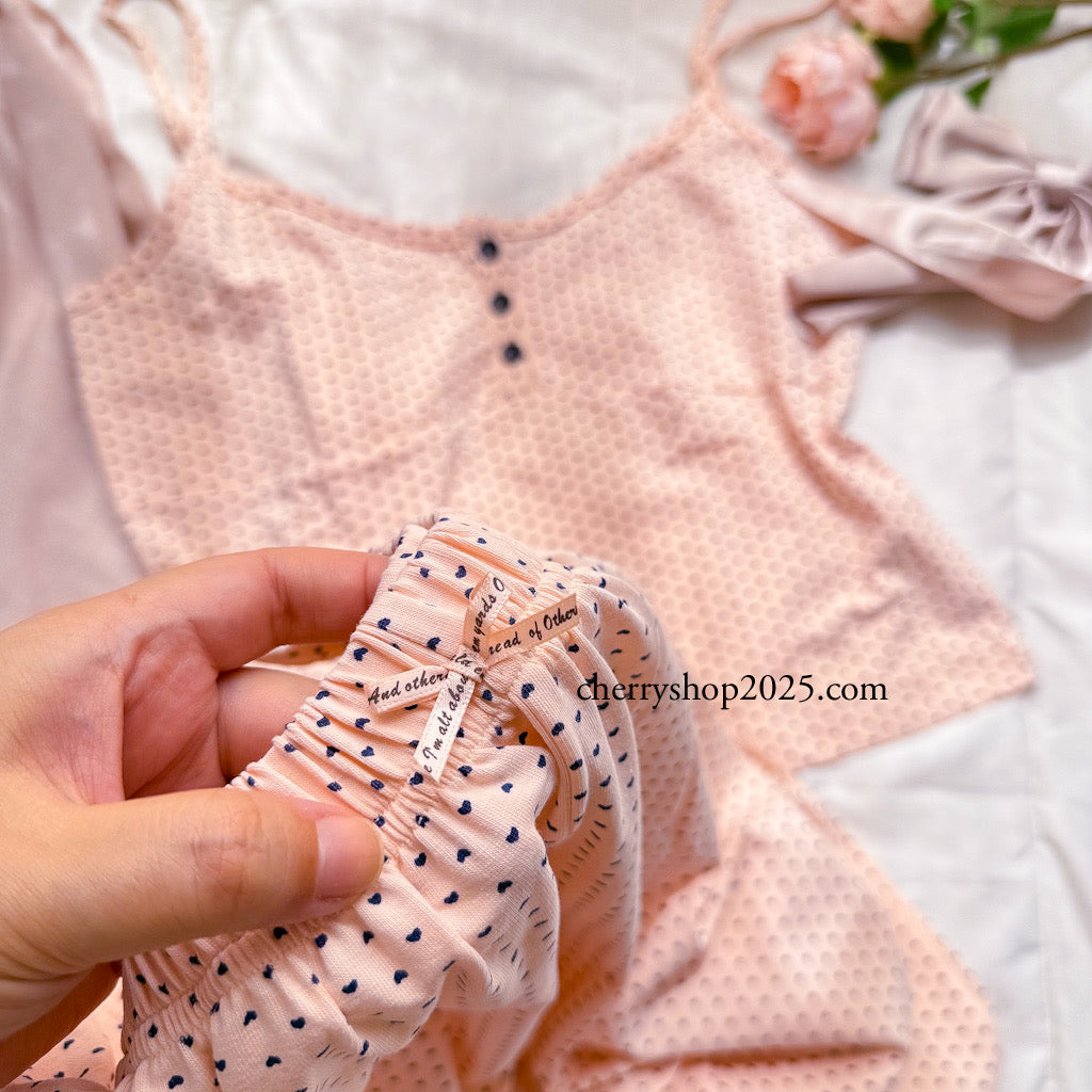 Pink heart print camisole and shorts pajamas