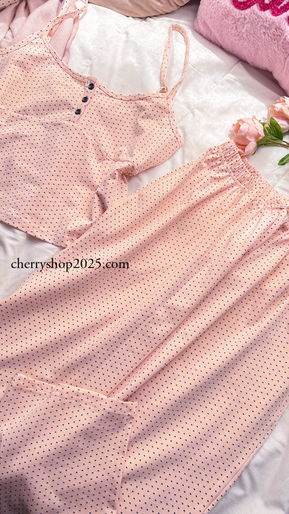 Pink heart print camisole and shorts pajamas