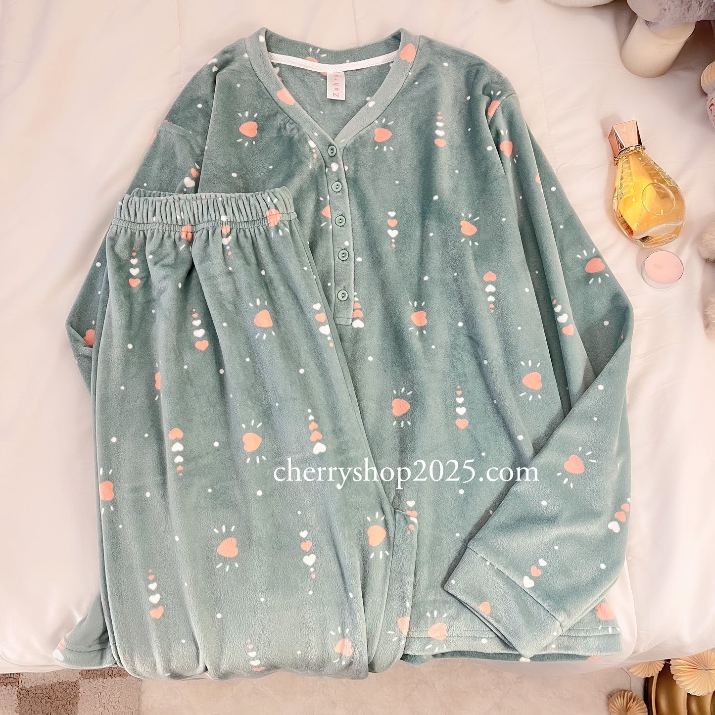 Mint Hearts Winter Pajamas