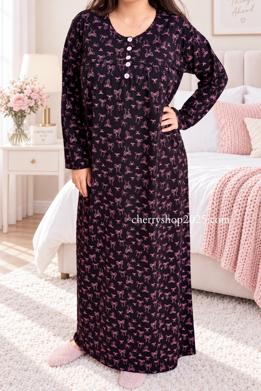 Pink Bows قميص كم طويل