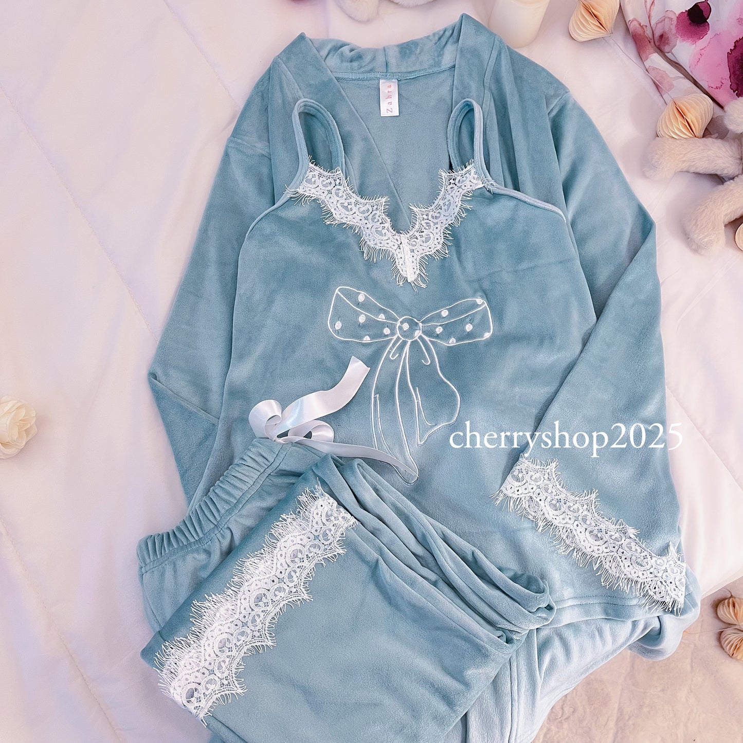 Baby Blue Bow Bridal Kimono PJ