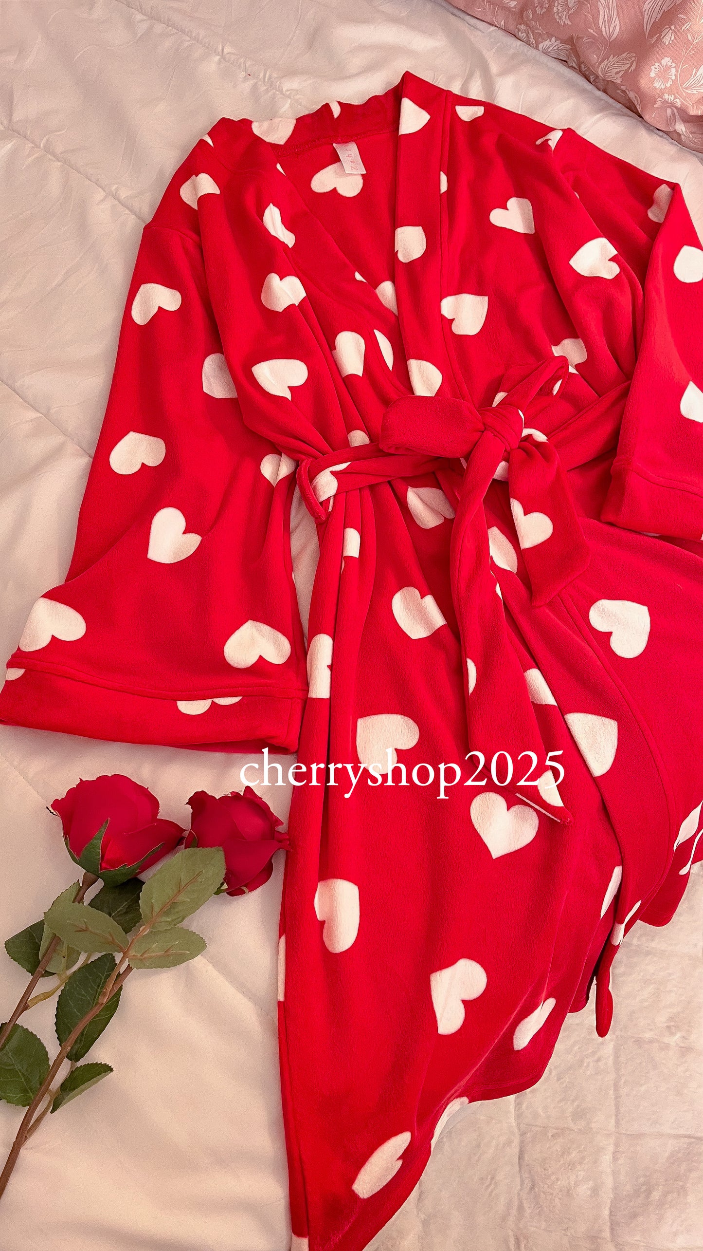 Red Hearts Kimono Robe Set