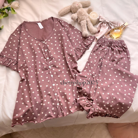 Ruffle Chocolate Dots Pj