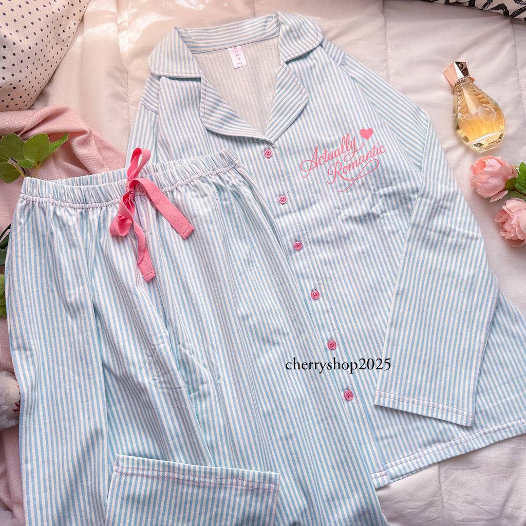 Light blue striped autumn pajamas