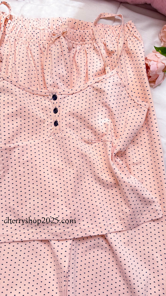 Pink heart print camisole and shorts pajamas