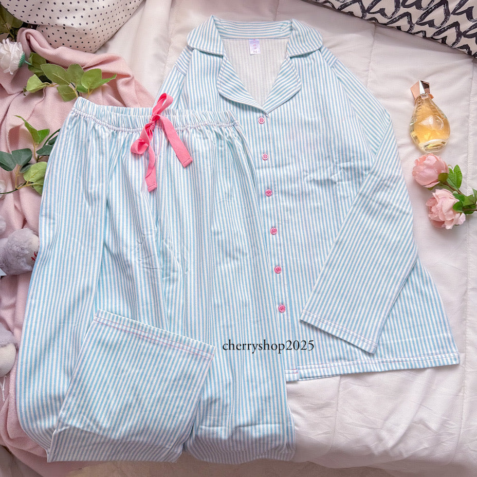 Light blue striped autumn pajamas