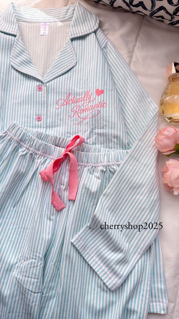 Light blue striped autumn pajamas