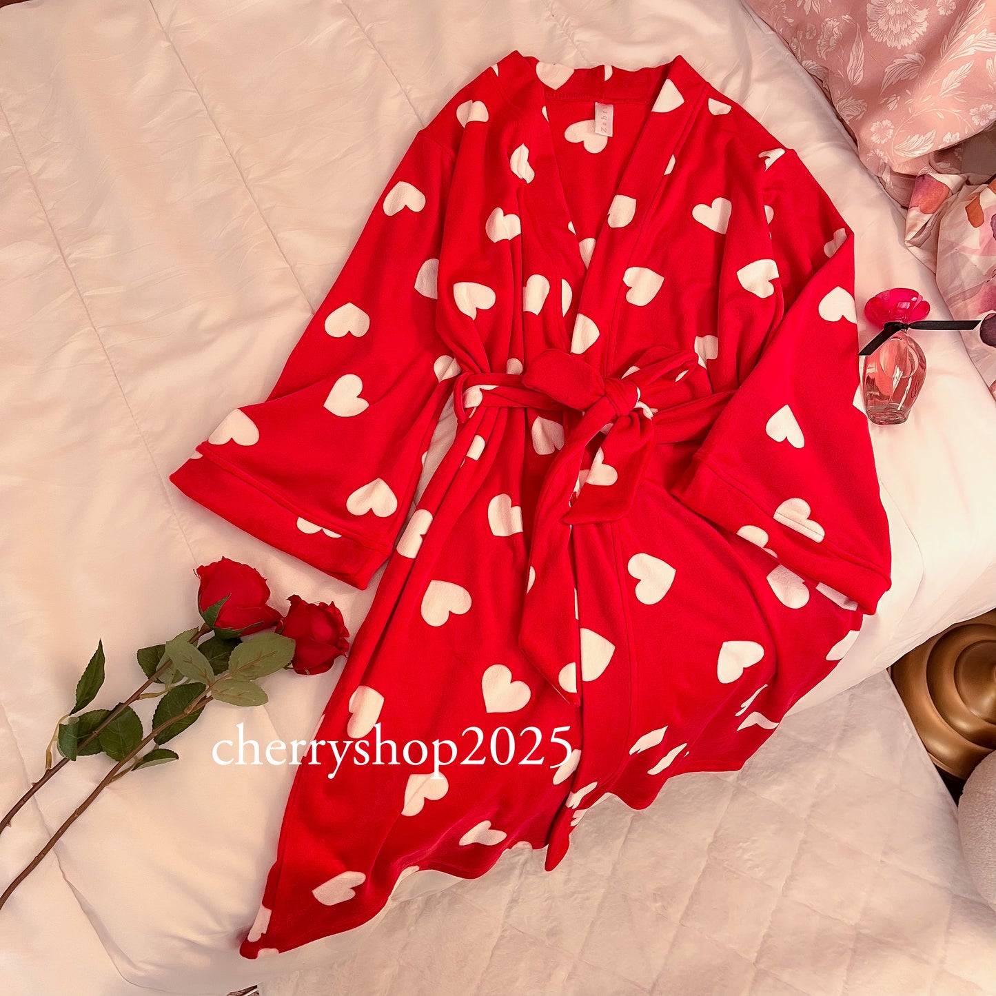 Red Hearts Kimono Robe Set