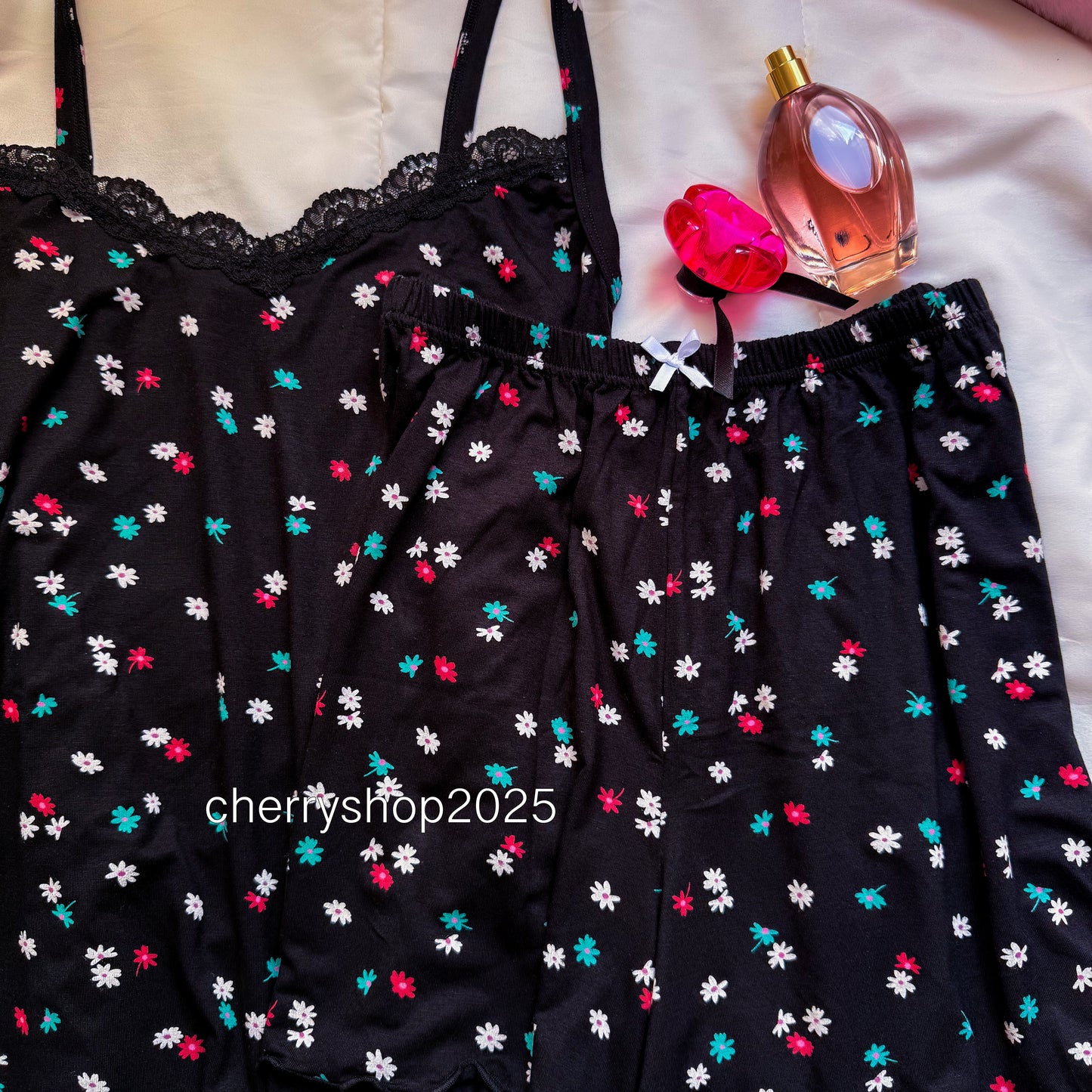 Black Flowers Shorts Pj