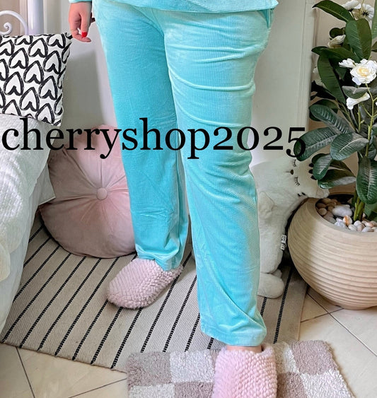 Biscuit Pattern Pants- Aqua