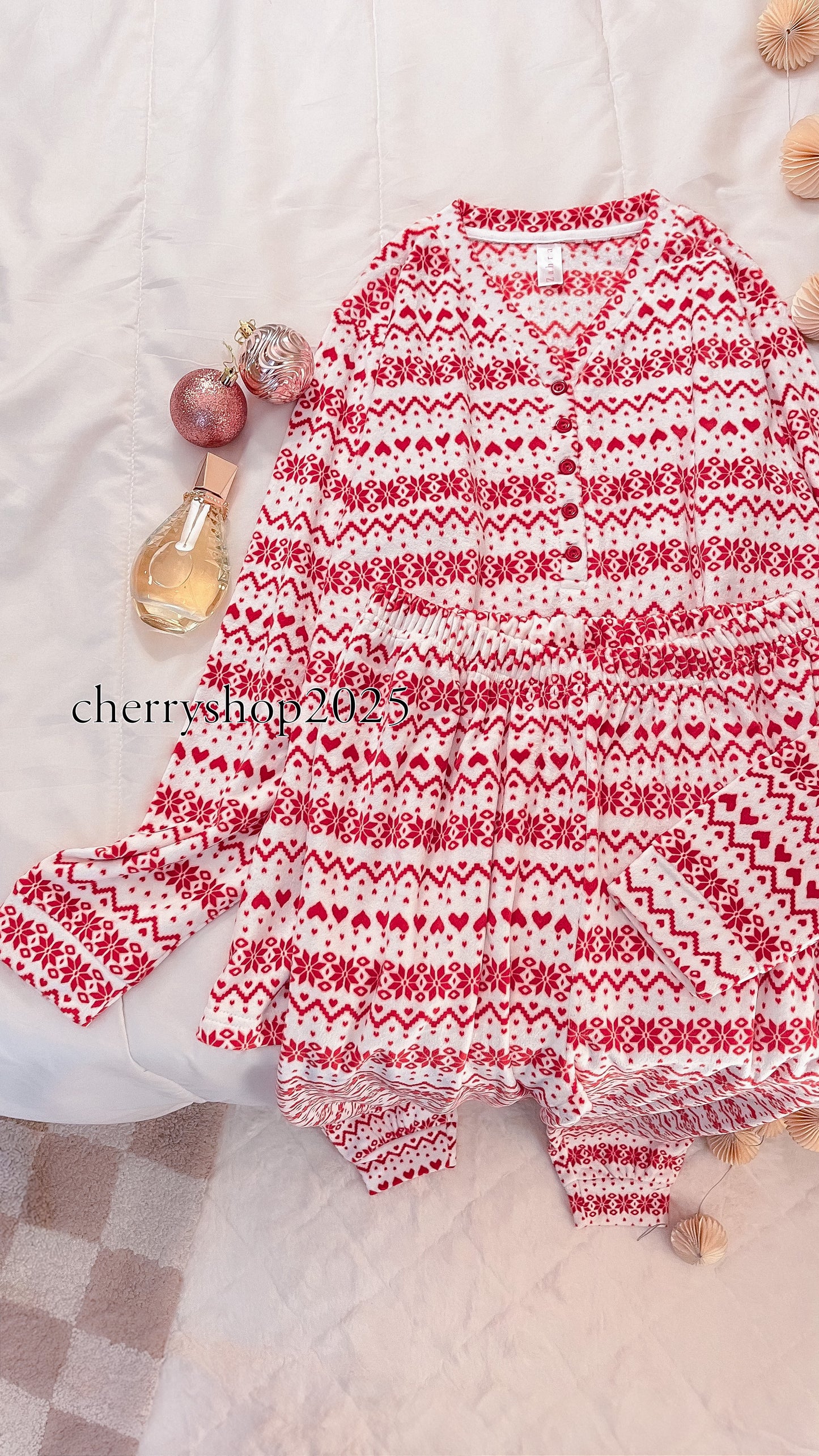 White Christmas Hearts Pajamas