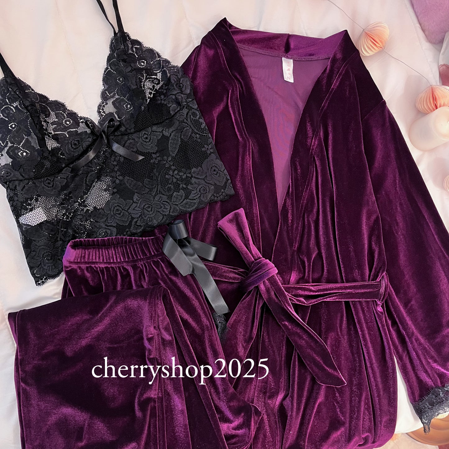 Purple Kimono Pj with Lace Top