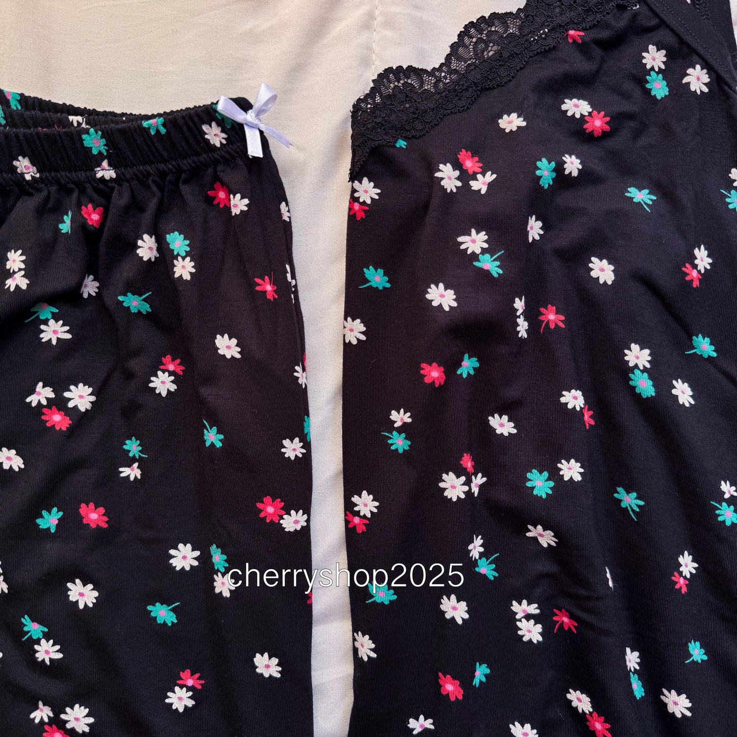 Black Flowers Shorts Pj