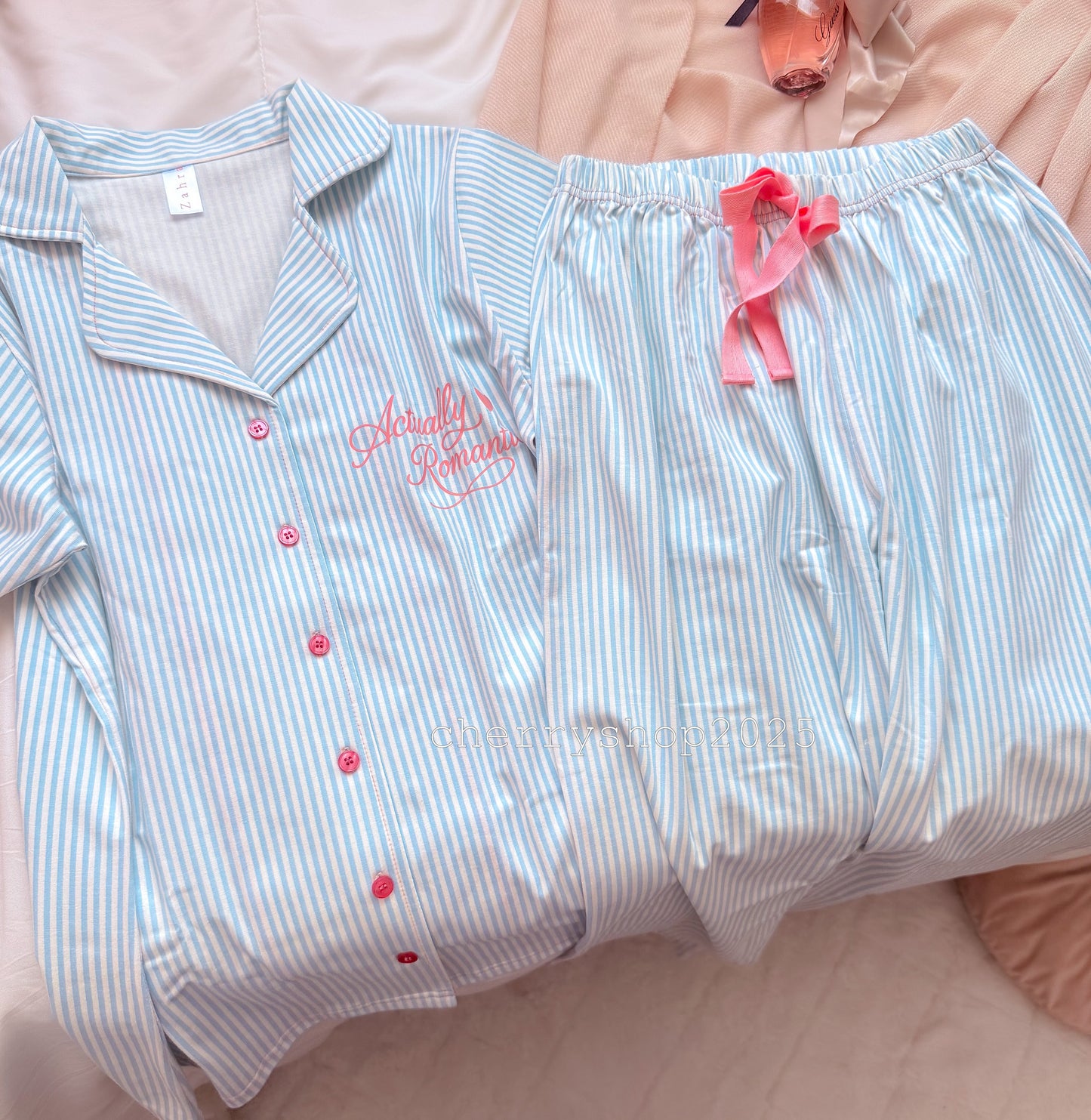 Light blue striped autumn pajamas