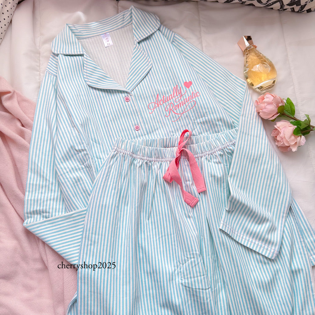 Light blue striped autumn pajamas