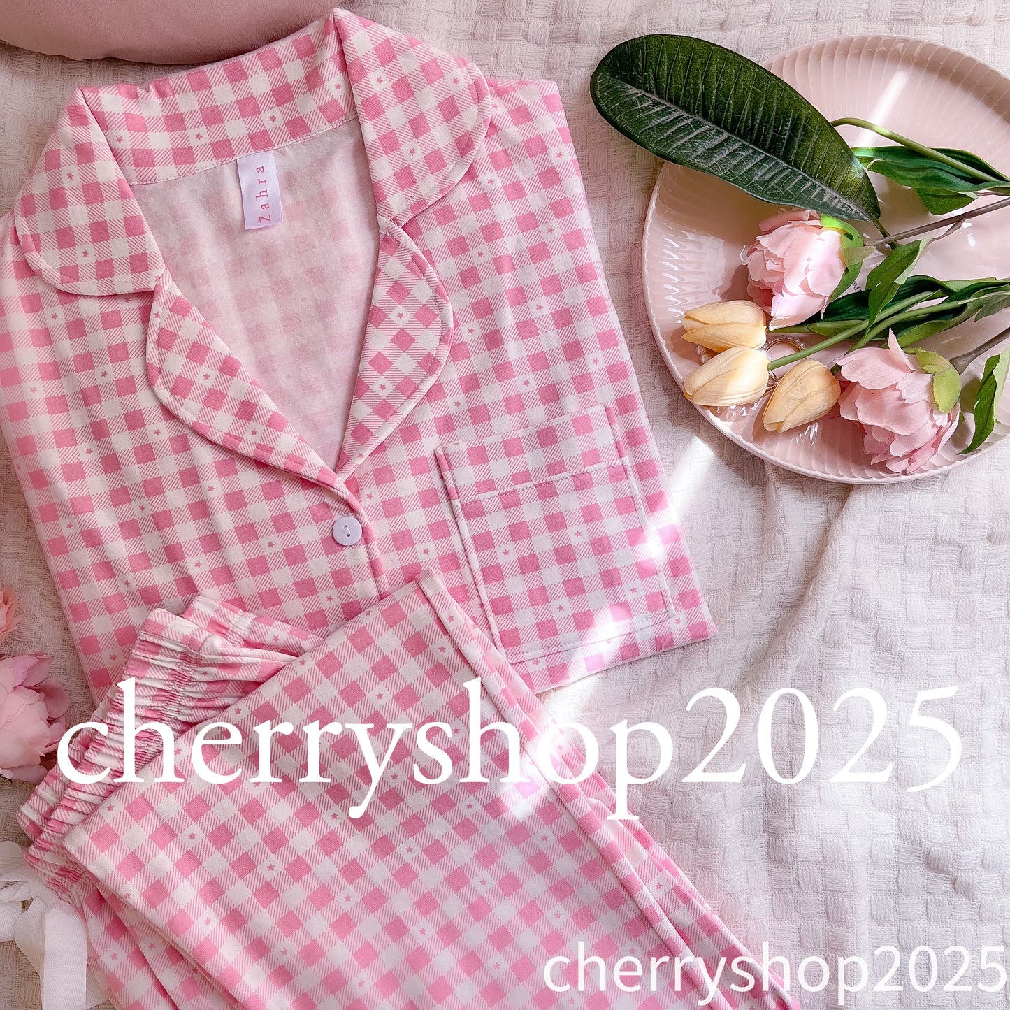 بيجامة بنطلون كاروهات بينك Gingham
