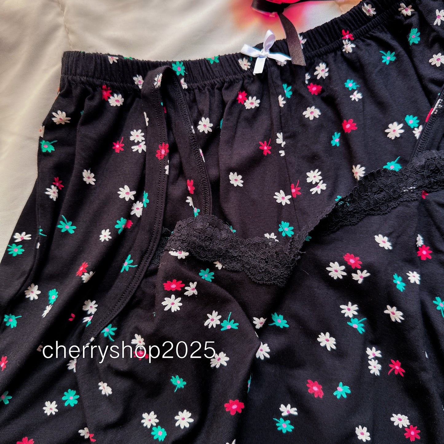 Black Flowers Shorts Pj