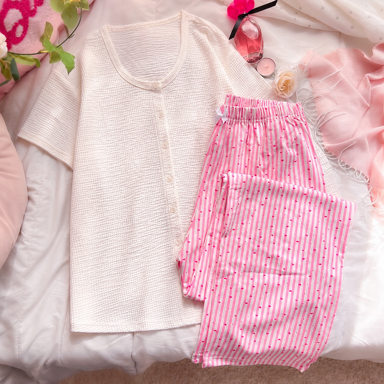 Pink Stripe PJ (نص كم )