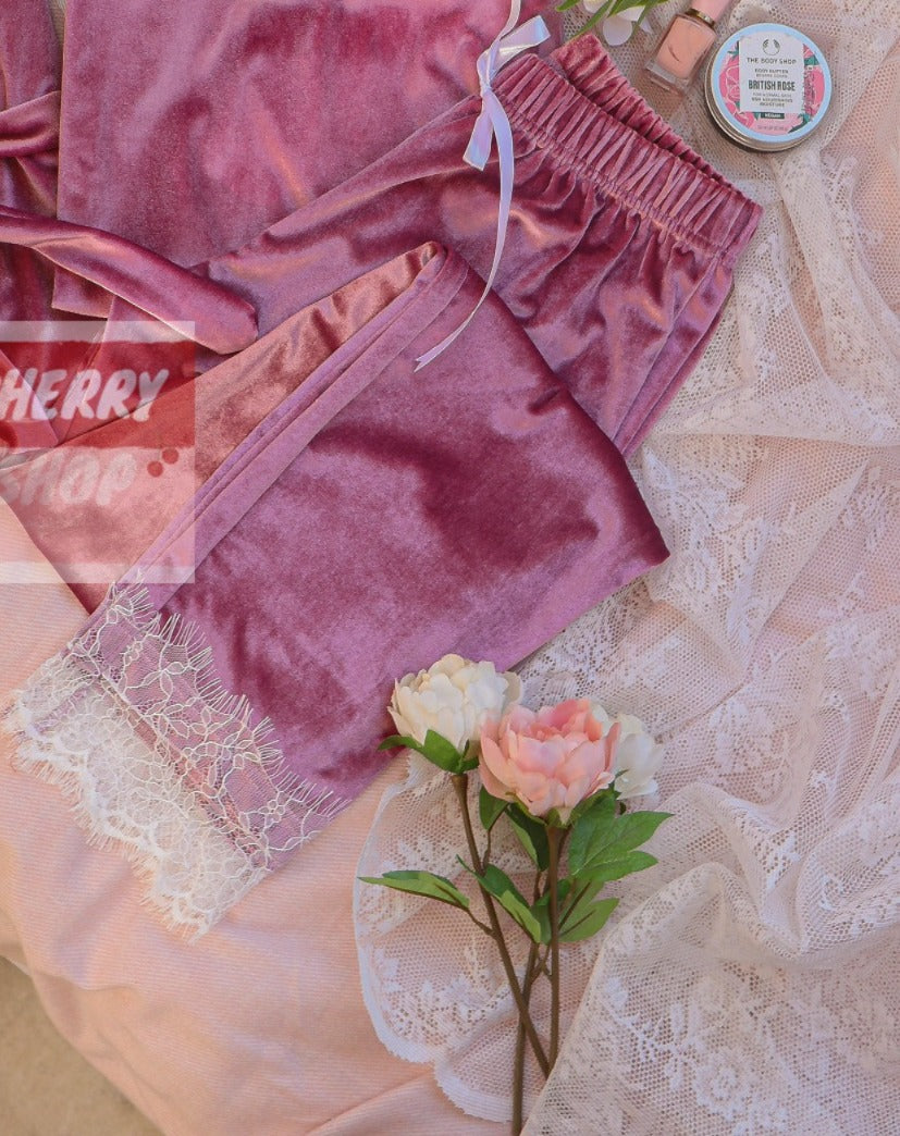 Velvet pajama and robe set without a belt